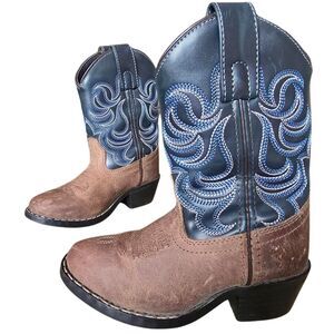Cody James Cowboy Boots Youth Kids 9 Leather Brown Blue Western 41477